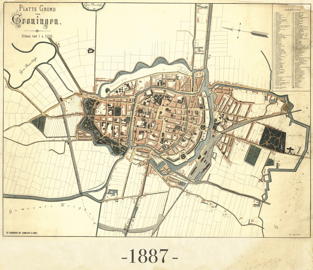 De Platte Grond van Groningen, de kaart van Casparie en Scholtens & Zoon 